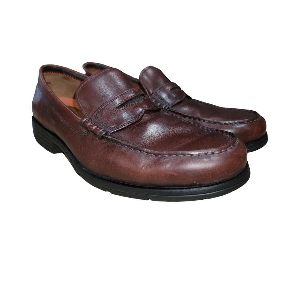 Clarks Unstructured Mens Brown Leather Classic Comfort Penny Loafer Shoes 10 W